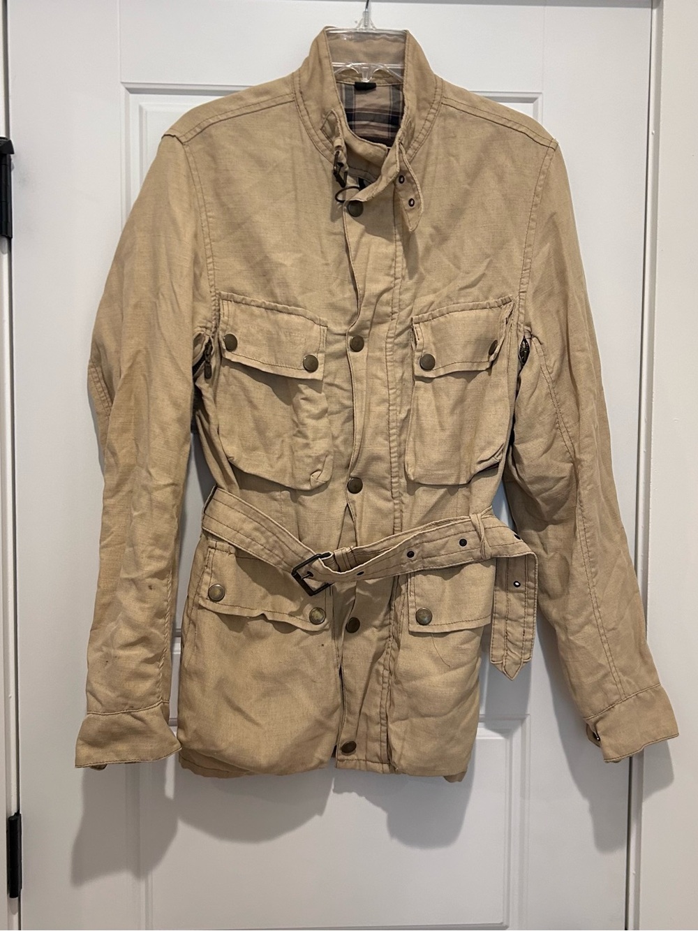 RARE VINTAGE Belstaff Tan Linen Blend Trailmaster Jacket with Belted Waist